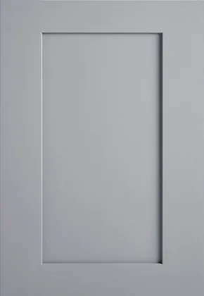 Dolphin Grey Shaker cabinet door sample, showing the squared-edge shaker profile in grey