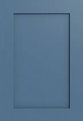French Blue Shaker door sample showing squared shaker profile in slate blue